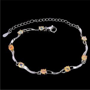 Elegant 925 Sterling Silver 7” rainbow Opal Bracelet with white gold overlay